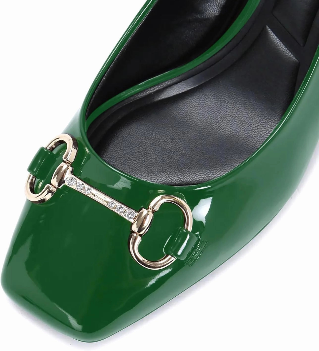 iadore Women Fashion Patent Leather Low Block Heel Pumps Chic Slingbacks with Gold Studded Round Toes Shoes Size 5-12 US