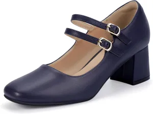 IDIFU IN2 Mary Jane Shoes Women Dress Shoes Women's Pumps Chunky Low Block Heels Square Closed Toe Strappy Wedding Business Bride Comfortable Short Graduation Two Strap Cute Vintage Heels Pumps Shoes