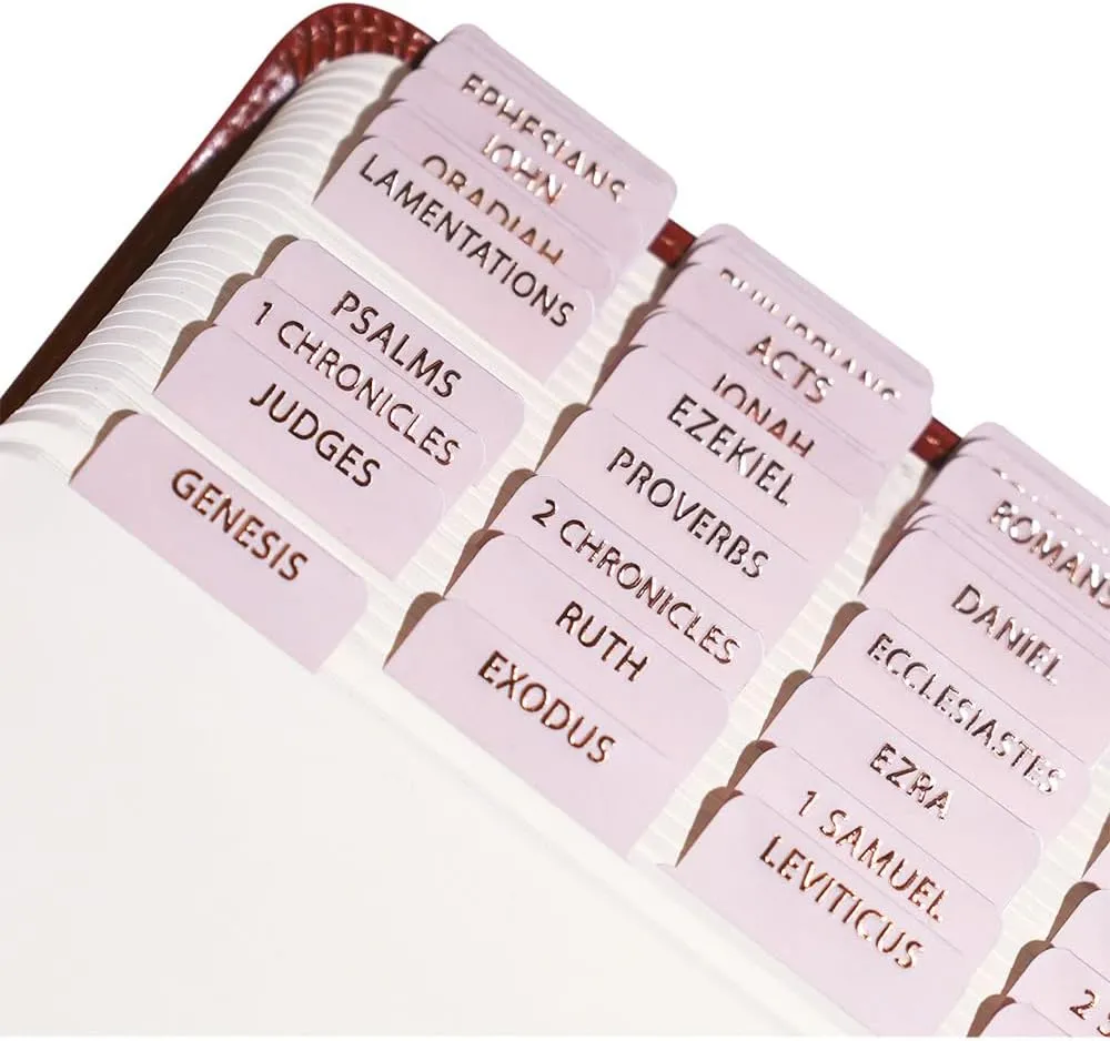 Idyllic Grace - Bible Tabs, Embossed Rose Gold Foil, Bible Study Tool, Bible Journaling, Old and New Testament, Christian, Catholic, Apocrypha, Indexing, 90 Tabs, Matte Laminated, Durable - Whimsical