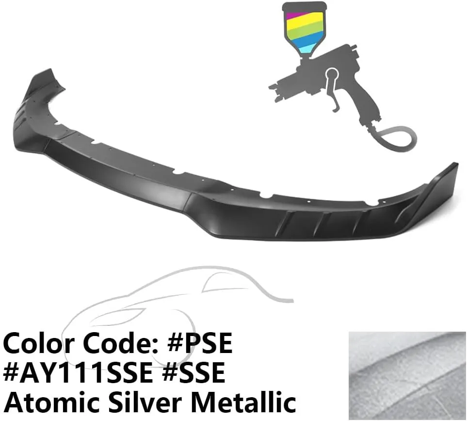 IKON MOTORSPORTS, Front Bumper Lip Compatible with 2015-2023 Dodge Charger, IKON V3 Style Painted #PSE, SSE Atomic Silver Metallic ABS Front Air Dam Chin Spoiler Splitter 3PCS, 2016 2017 2018 2019