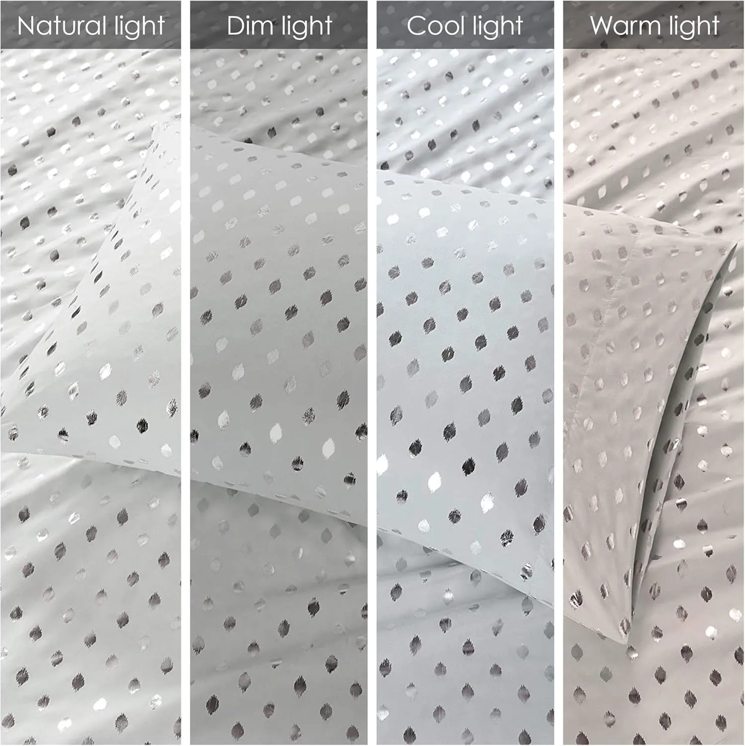Intelligent Design Microfiber Cozy Bed Sheet Set, Modern All Season Bedding & Pillowcases, Premium 14" Elastic Pocket Fits up to 16" Mattress, Queen Grey/Silver Metallic Dot 4 Piece