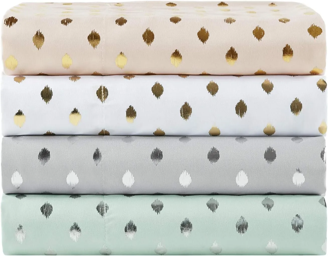 Intelligent Design Microfiber Cozy Bed Sheet Set, Modern All Season Bedding & Pillowcases, Premium 14" Elastic Pocket Fits up to 16" Mattress, Twin Aqua/Silver Metallic Dot 3 Piece