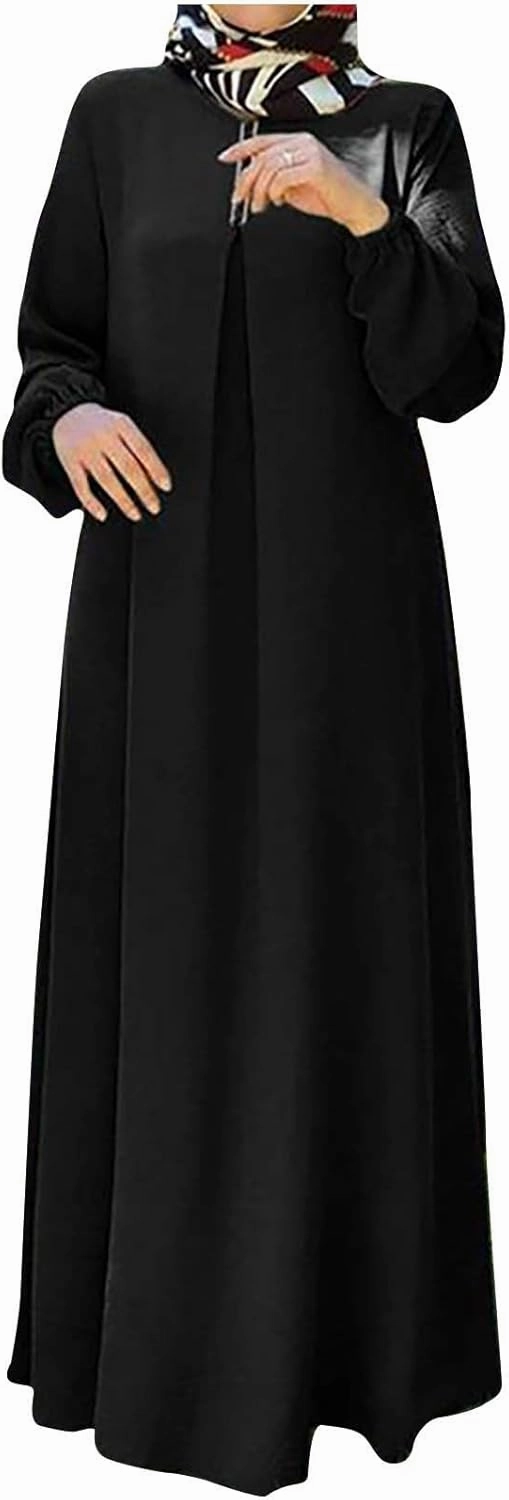Islamic Dress for Women Solid Color Abaya Muslim Long Sleeve Prayer Dress Casual Plus Size Fashion Loose Fit Dresses