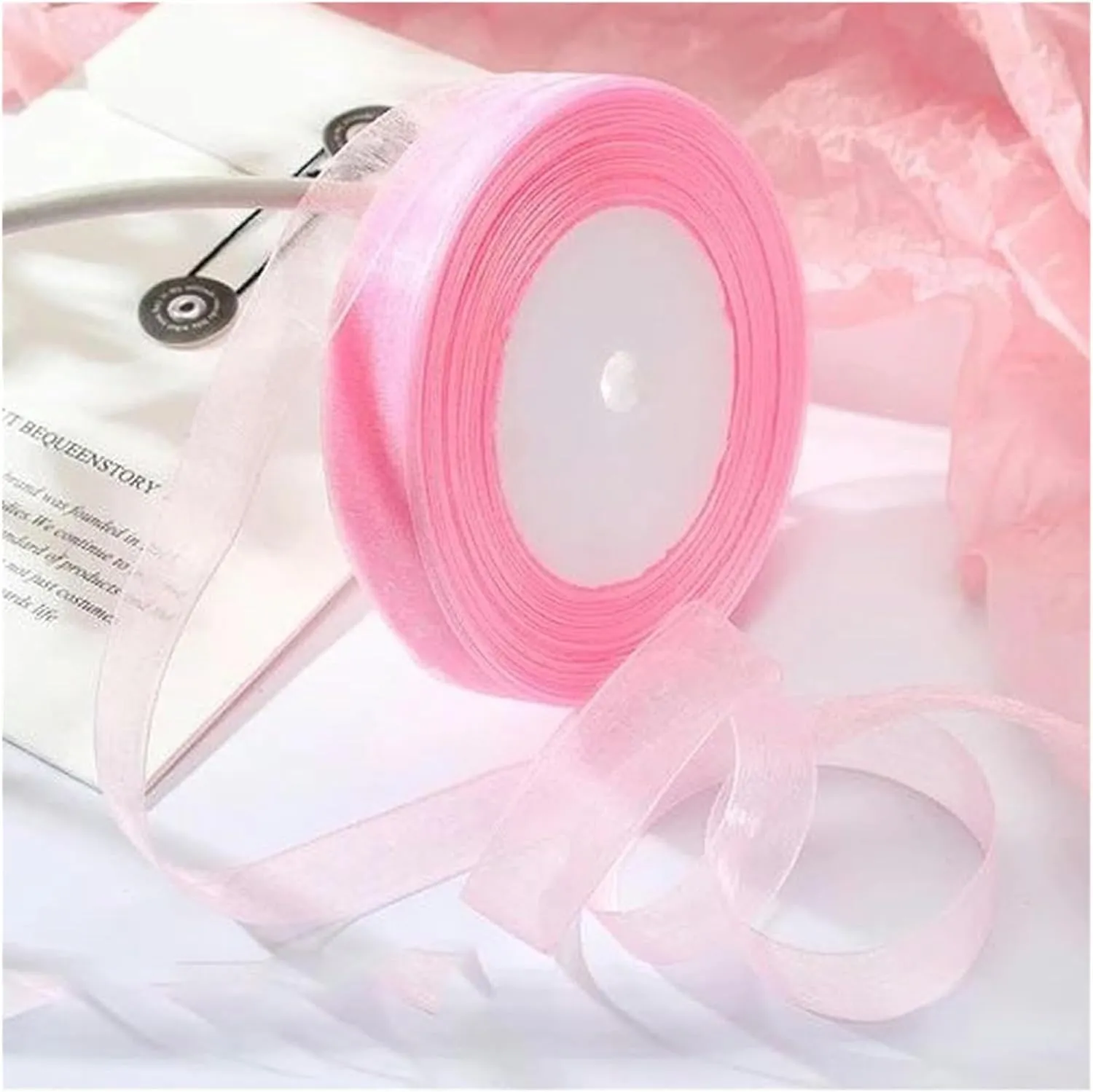 Ivory Satin,Christmas Ribbons, Stain Wrap Ribbon Christmas Day Decorative Ribbon Organza Ribbon for Wrapping Home DIY Packaging Wedding(Pink,12mm Organza)