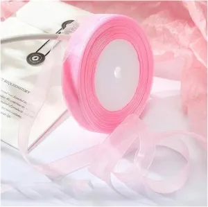 Ivory Satin,Christmas Ribbons, Stain Wrap Ribbon Christmas Day Decorative Ribbon Organza Ribbon for Wrapping Home DIY Packaging Wedding(Pink,12mm Organza)