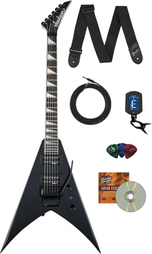 Jackson King V JS32 Electric Guitar - Gloss Black Bundle with Cable, Tuner, Strap, Picks, and Austin Bazaar Instructional DVD