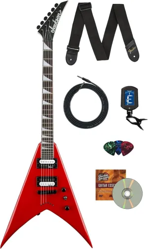Jackson King V JS32T Electric Guitar - Ferrari Red Bundle with Cable, Tuner, Strap, Picks, and Austin Bazaar Instructional DVD