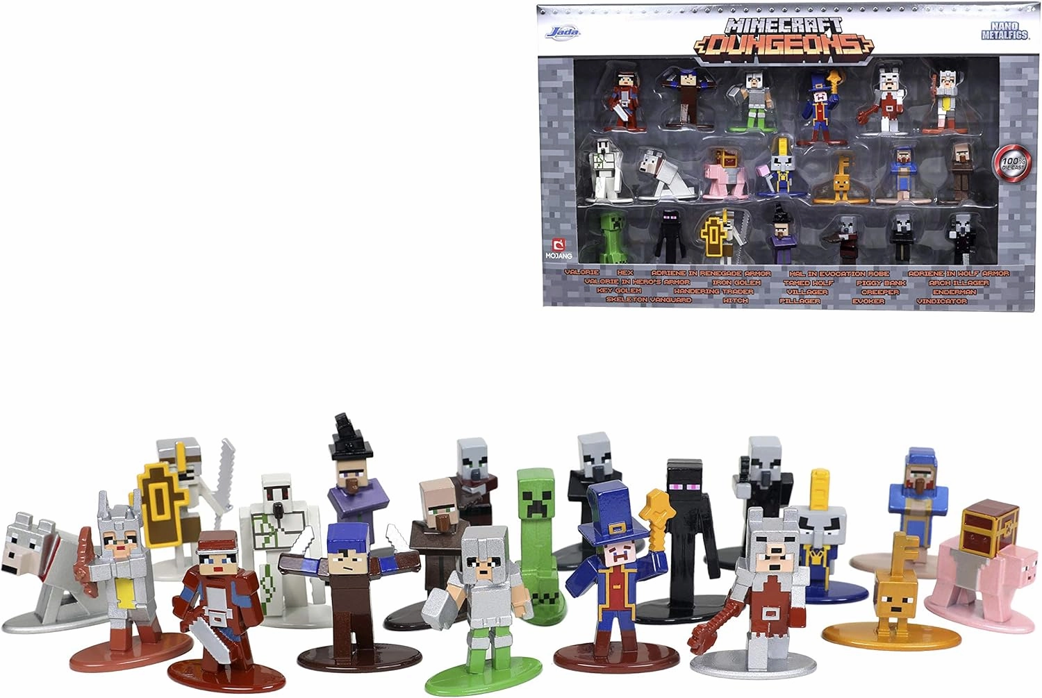 Jada Toys Minecraft Dungeons Nano Metalfigs 1.65" Die-cast Collectible Figures 20-Pack Wave 4, Toys for Kids and Adults Silver