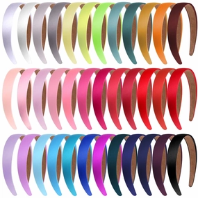 Janinka 36 Pcs Hard Headbands Bulk Plain Satin Headband Hard Headbands 1.2 Inch/ 3 cm Non Slip Ribbon Decor DIY Hair Holiday Costume Accessories for Women