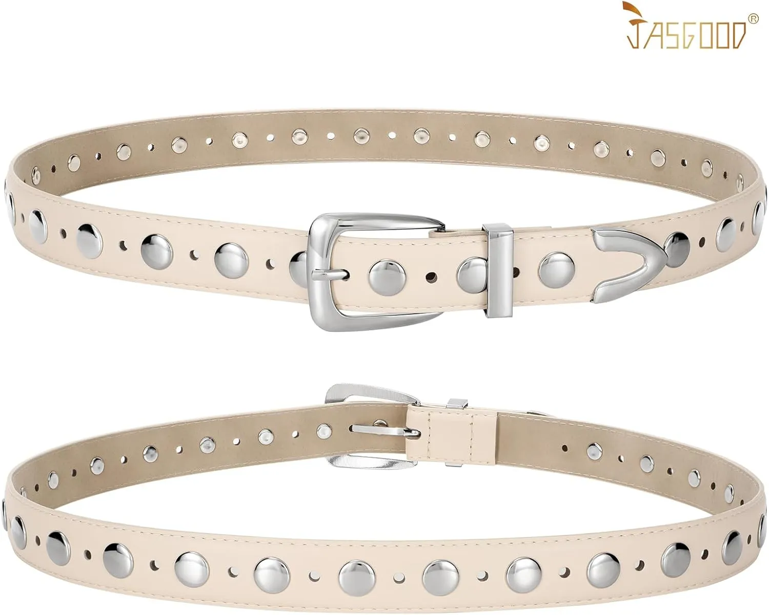 JASGOOD Women Leather Belt Fashion Studded Belt Ladies Punk Belt Vintage Leather Belt for Jeans Dress
