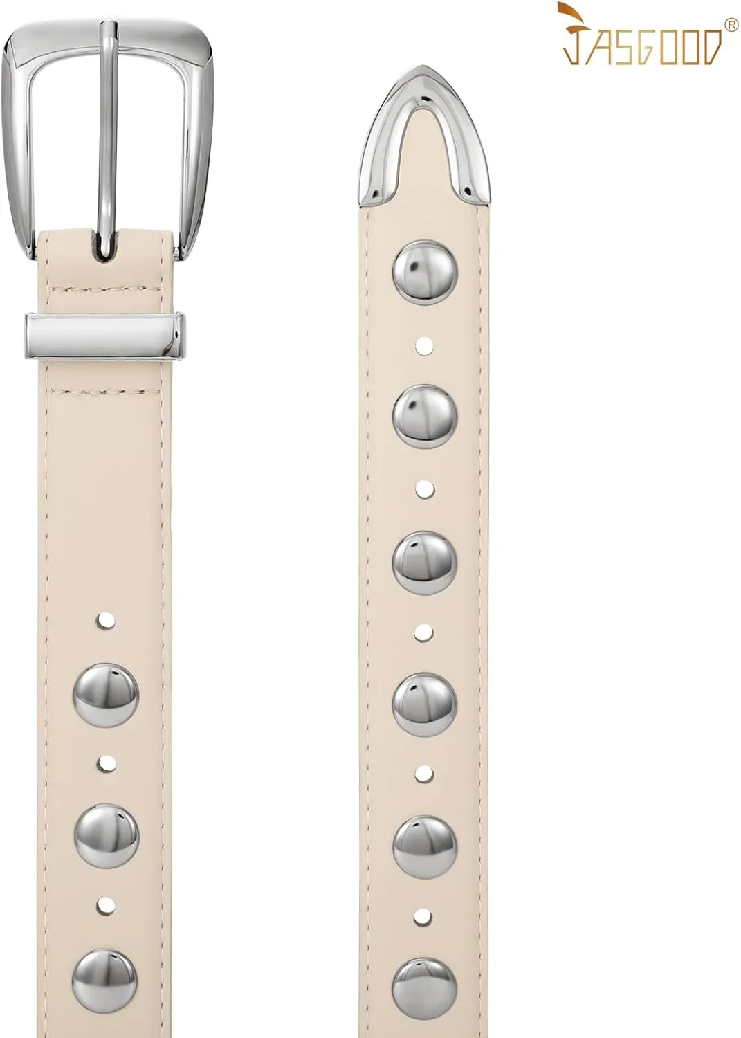JASGOOD Women Leather Belt Fashion Studded Belt Ladies Punk Belt Vintage Leather Belt for Jeans Dress