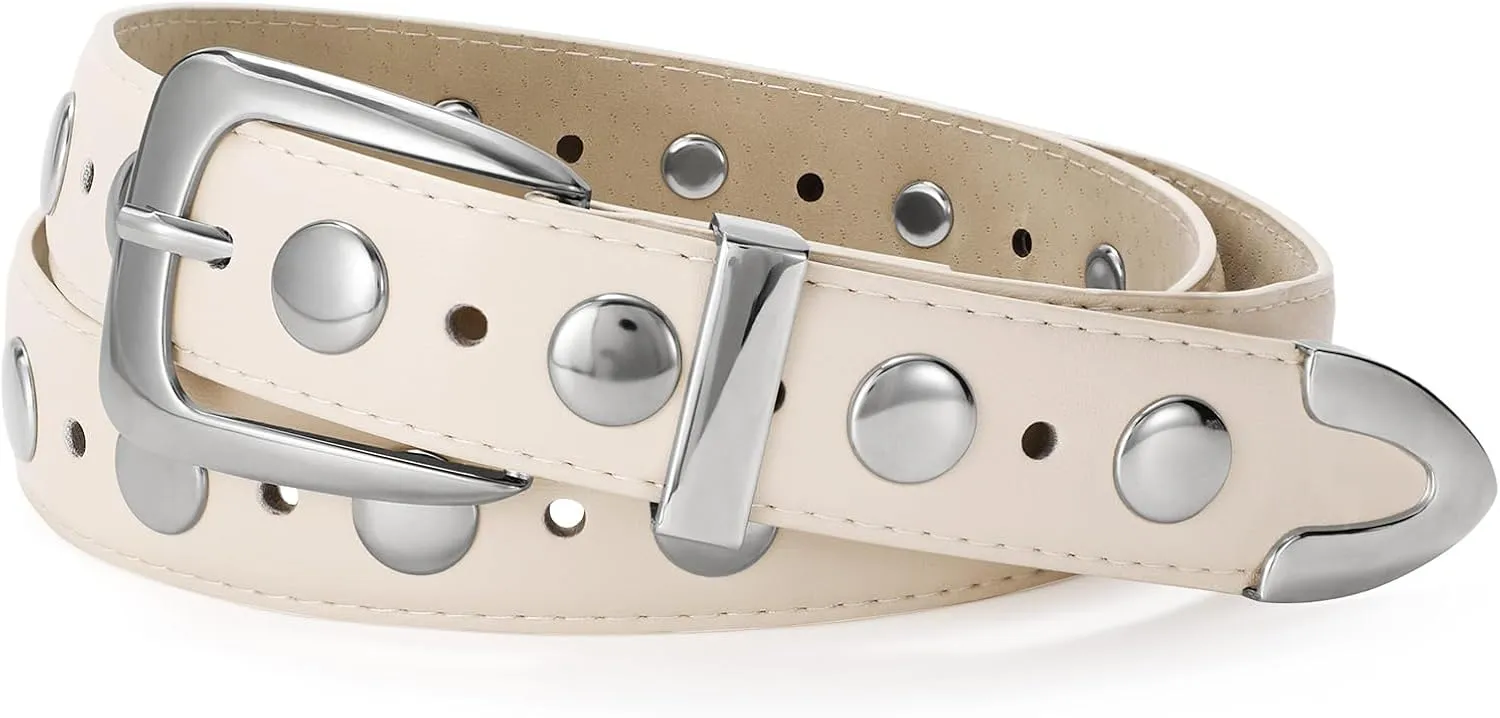 JASGOOD Women Leather Belt Fashion Studded Belt Ladies Punk Belt Vintage Leather Belt for Jeans Dress