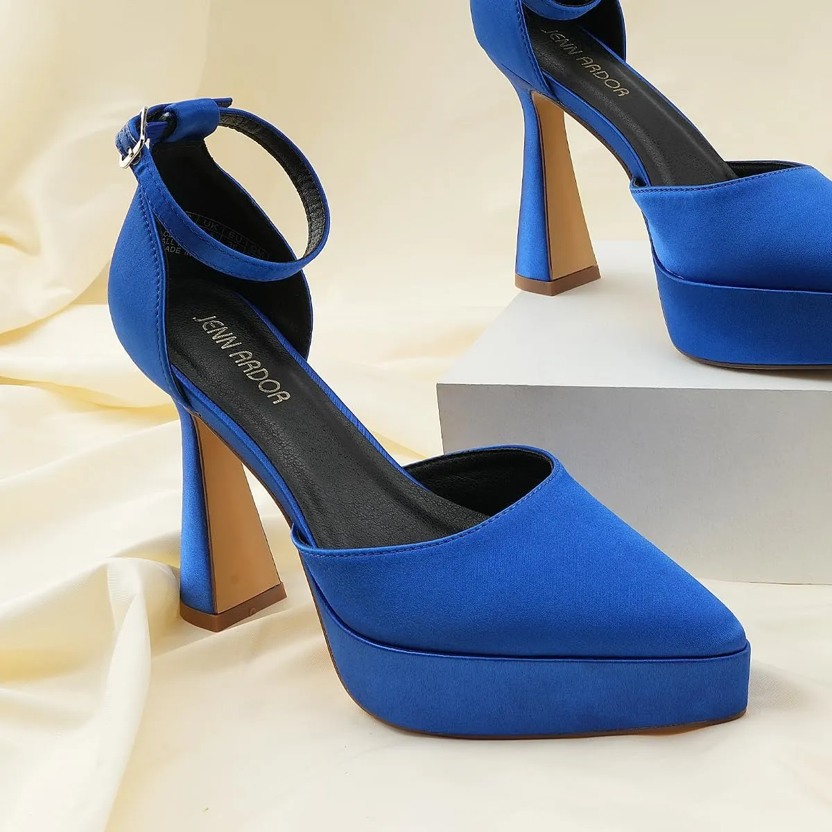 JENN ARDOR Womens High Heels Chunky Block Platform Pumps Pointed Closed Toe Ankle Strap Dressy Sandals for Women Comfortable Sexy Weddings Parties 4.5inch Shoes