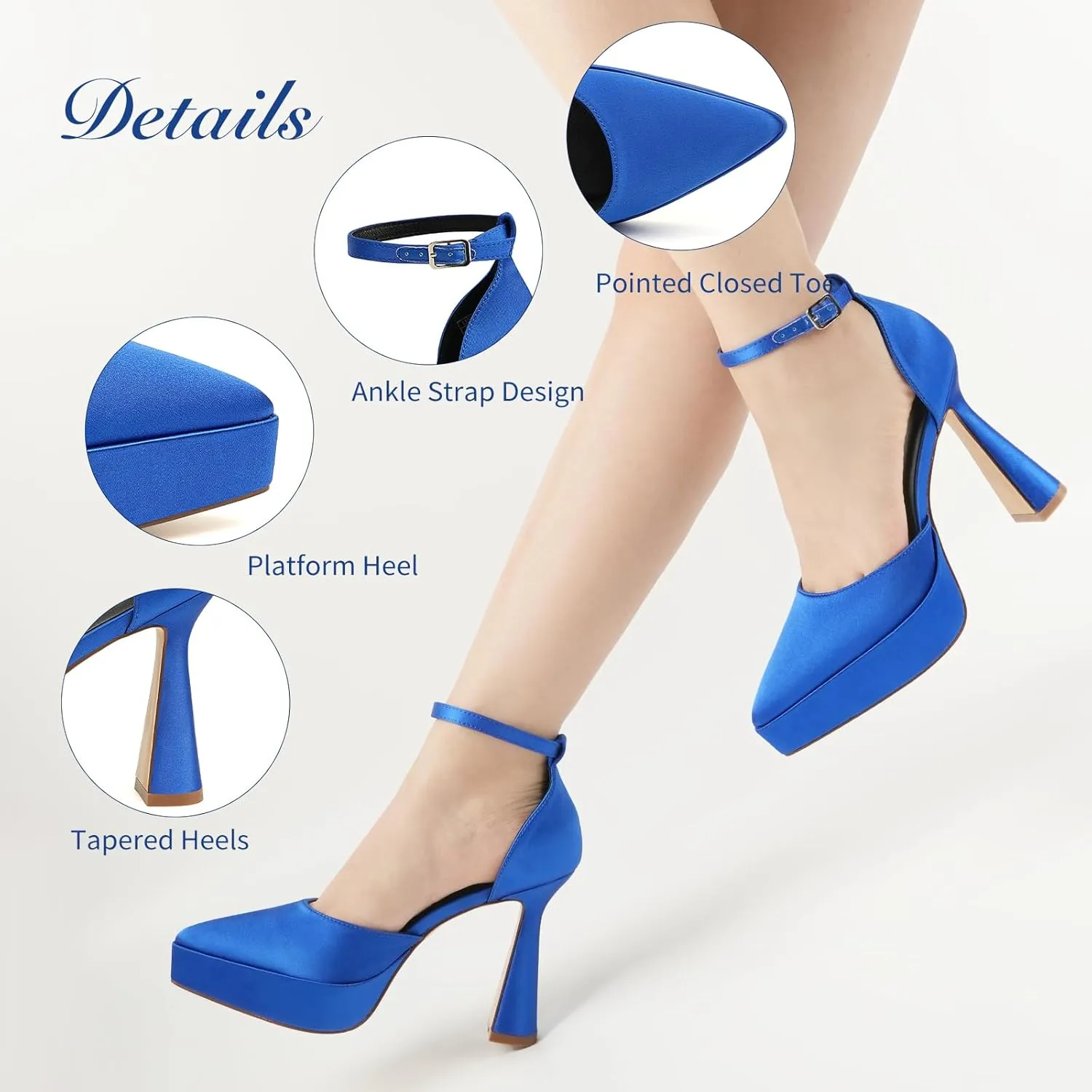 JENN ARDOR Womens High Heels Chunky Block Platform Pumps Pointed Closed Toe Ankle Strap Dressy Sandals for Women Comfortable Sexy Weddings Parties 4.5inch Shoes