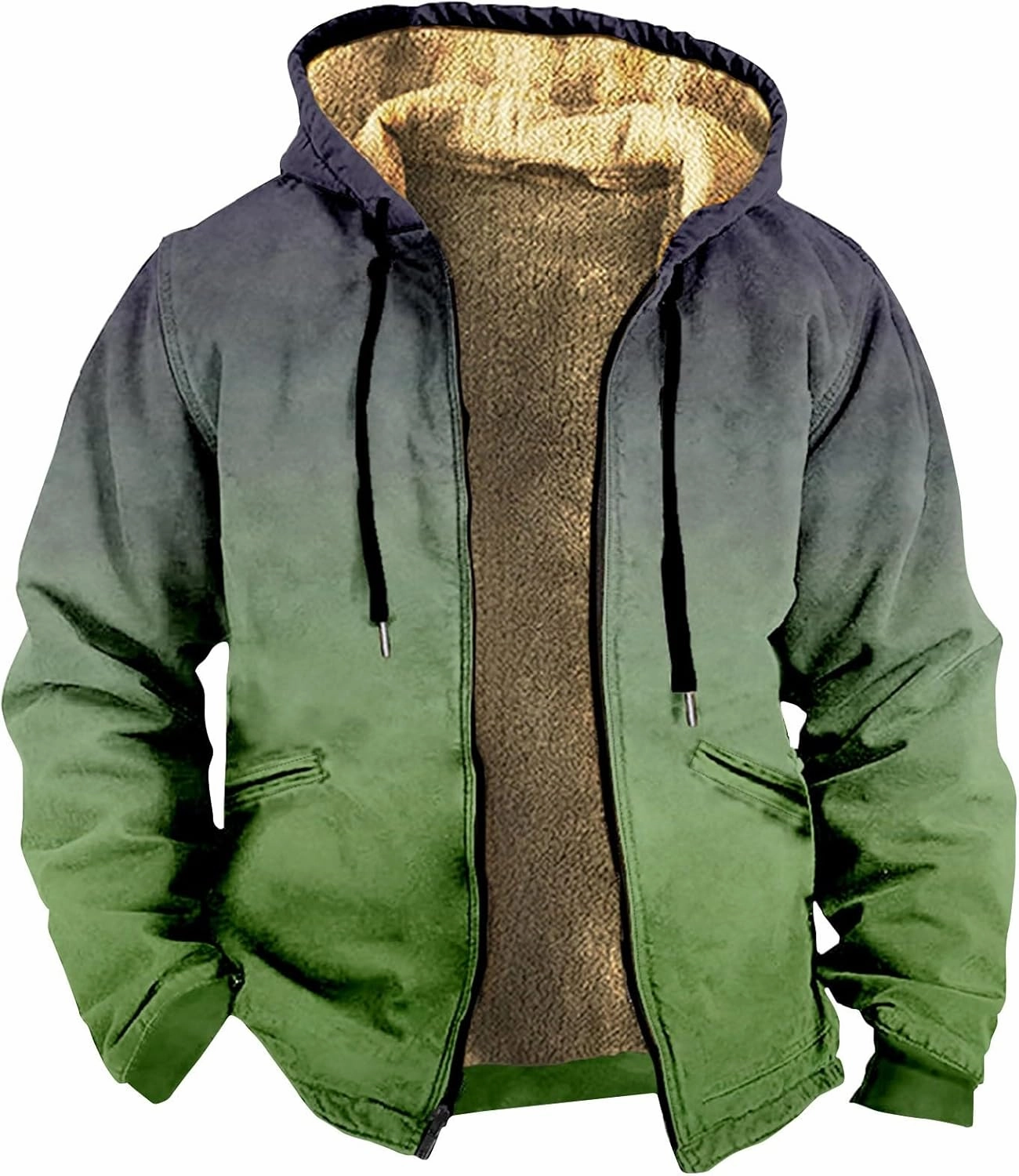 JJHAEVDY Mens Jacket Printed Full Zip Jacket Long Sleeve Fleece Lined Sweatshirt Loose Sports Hoodies Warm Hoodie with Pocket