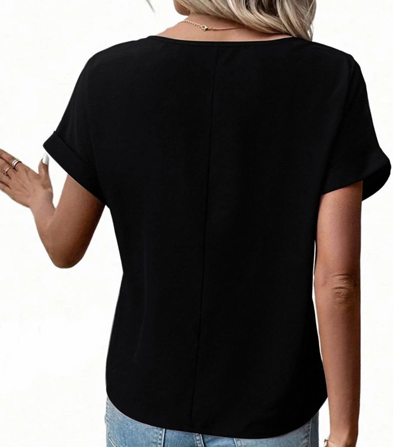 JOAU Women's Zip Front Crew Neck Shirts Dressy Casual Loose Rolled Short Sleeve Blouse Lightweight Elegant Work Tunic Top