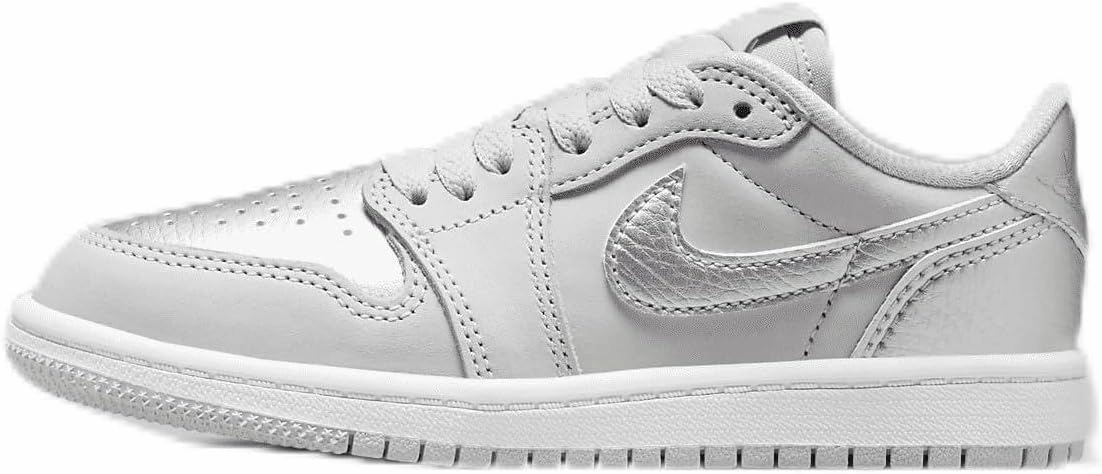 Jordan 1 Retro Low Silver Little Kids' Shoes (FQ5436-002, Neutral Grey/White/Metallic Silver) Size 10.5