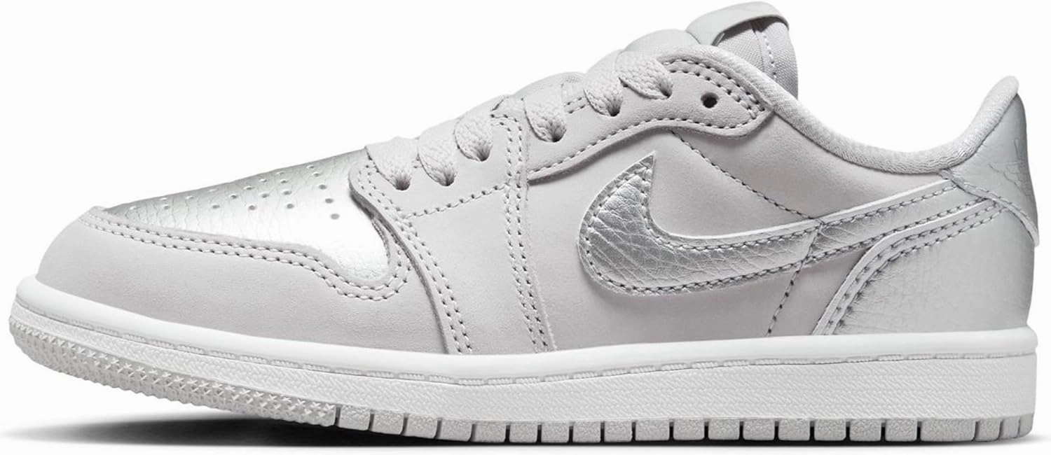 Jordan 1 Retro Low Silver Little Kids' Shoes (FQ5436-002, Neutral Grey/White/Metallic Silver) Size 12.5