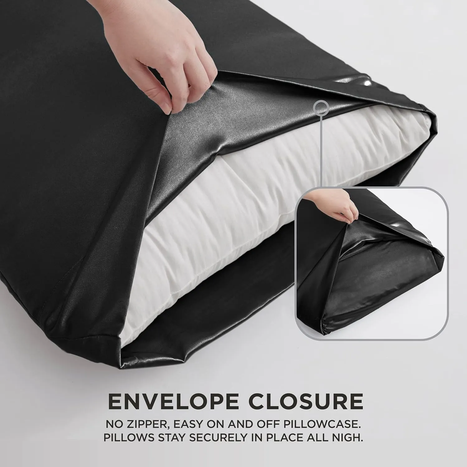Juicy Couture Queen Size Satin Bed Sheet Set, Deep Pocket Silky Satin Queen Sheet Set with 1 Fitted Sheet, 1 Flat Sheet and 2 Pillow Case, Wrinkle Resistant and Anti Pilling - Black