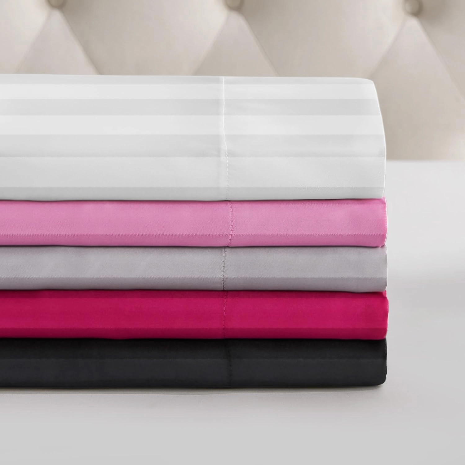 Juicy Couture Silky Satin Damask Sheet Set - Luxury Hot Pink Bedding - Smooth Striped Sheets - Queen Size