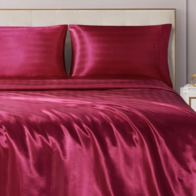 Juicy Couture Silky Satin Damask Sheet Set - Luxury Hot Pink Bedding - Smooth Striped Sheets - Queen Size
