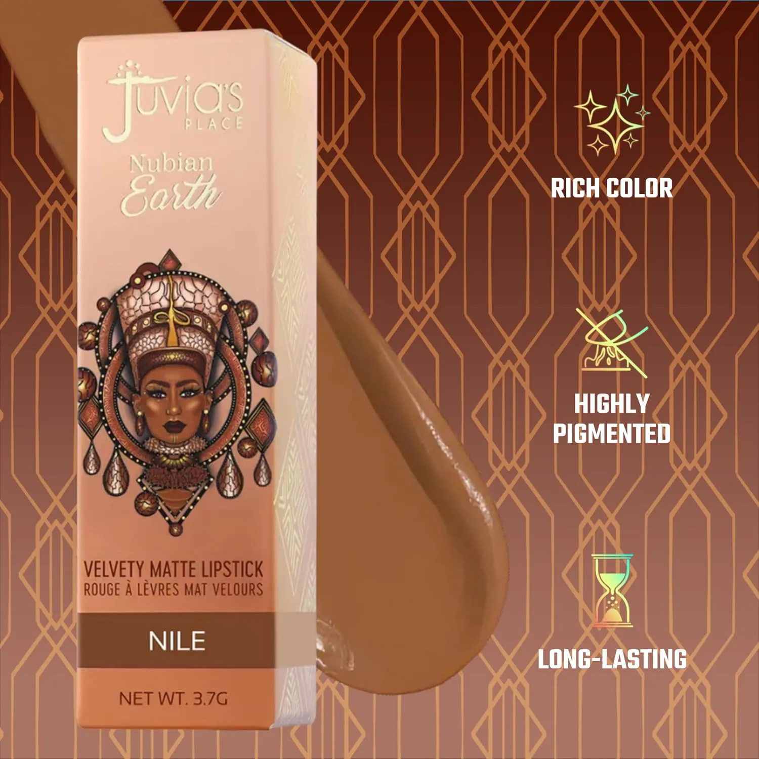 Juvia's Place Nubian Earth Matte Lipstick Nile - Hydrating, Long-lasting, Richly Pigmented Lip Makeup, Creamy Lipstick with Matte Finish, Beauty & Lip Care Product
