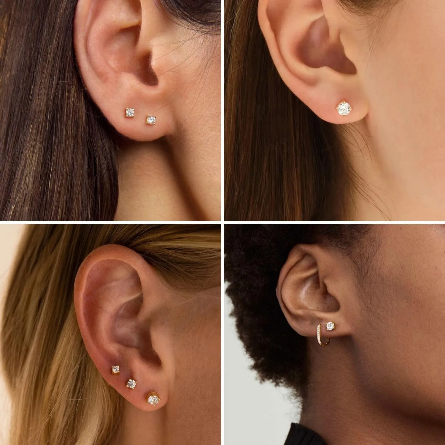 Kainier Women's 14K Gold Plated CZ Stud Earrings Simulated Diamond Round Cubic Zirconia Ear Stud Set（5 Pairs)…