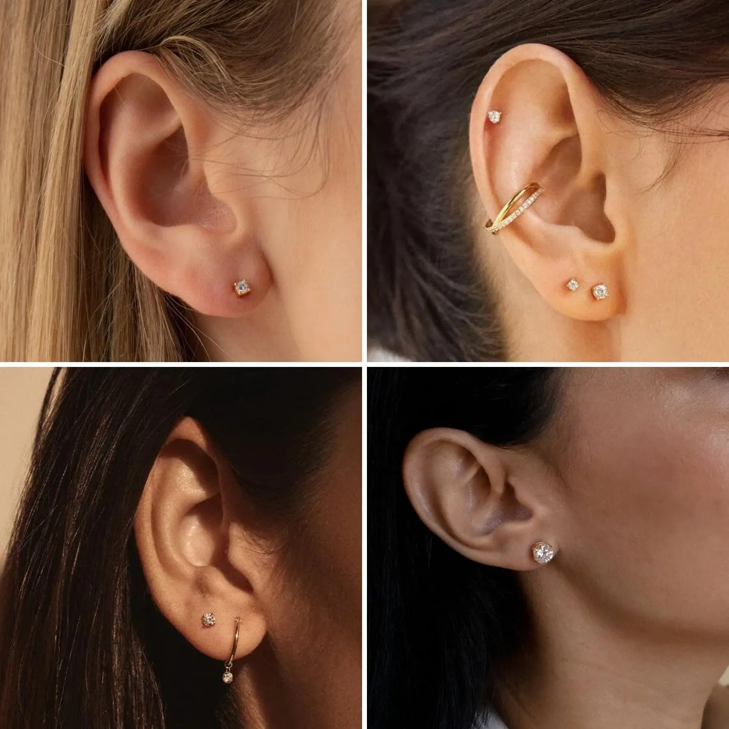 Kainier Women's 14K Gold Plated CZ Stud Earrings Simulated Diamond Round Cubic Zirconia Ear Stud Set（5 Pairs)…