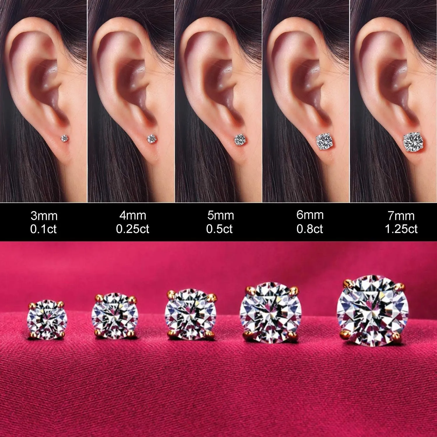 Kainier Women's 14K Gold Plated CZ Stud Earrings Simulated Diamond Round Cubic Zirconia Ear Stud Set（5 Pairs)…