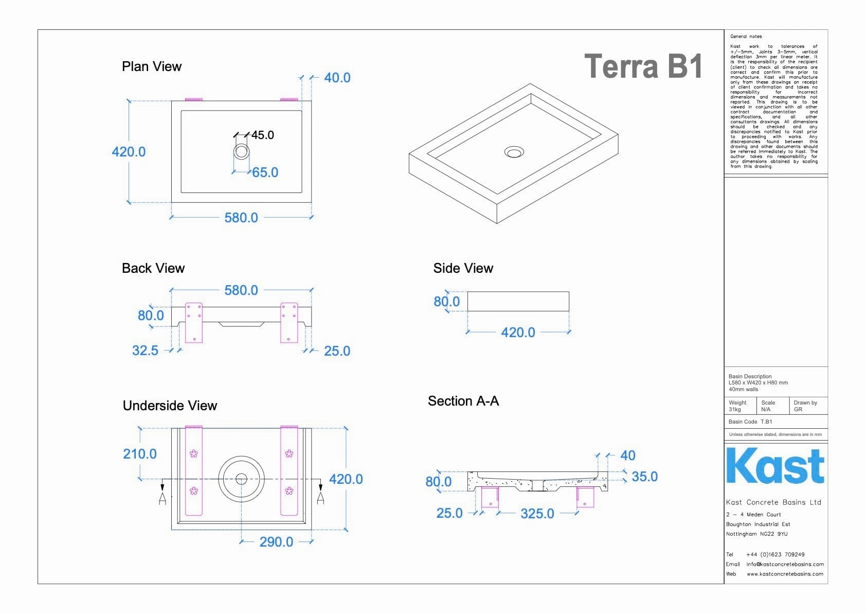 Kast Terra Concrete Basin