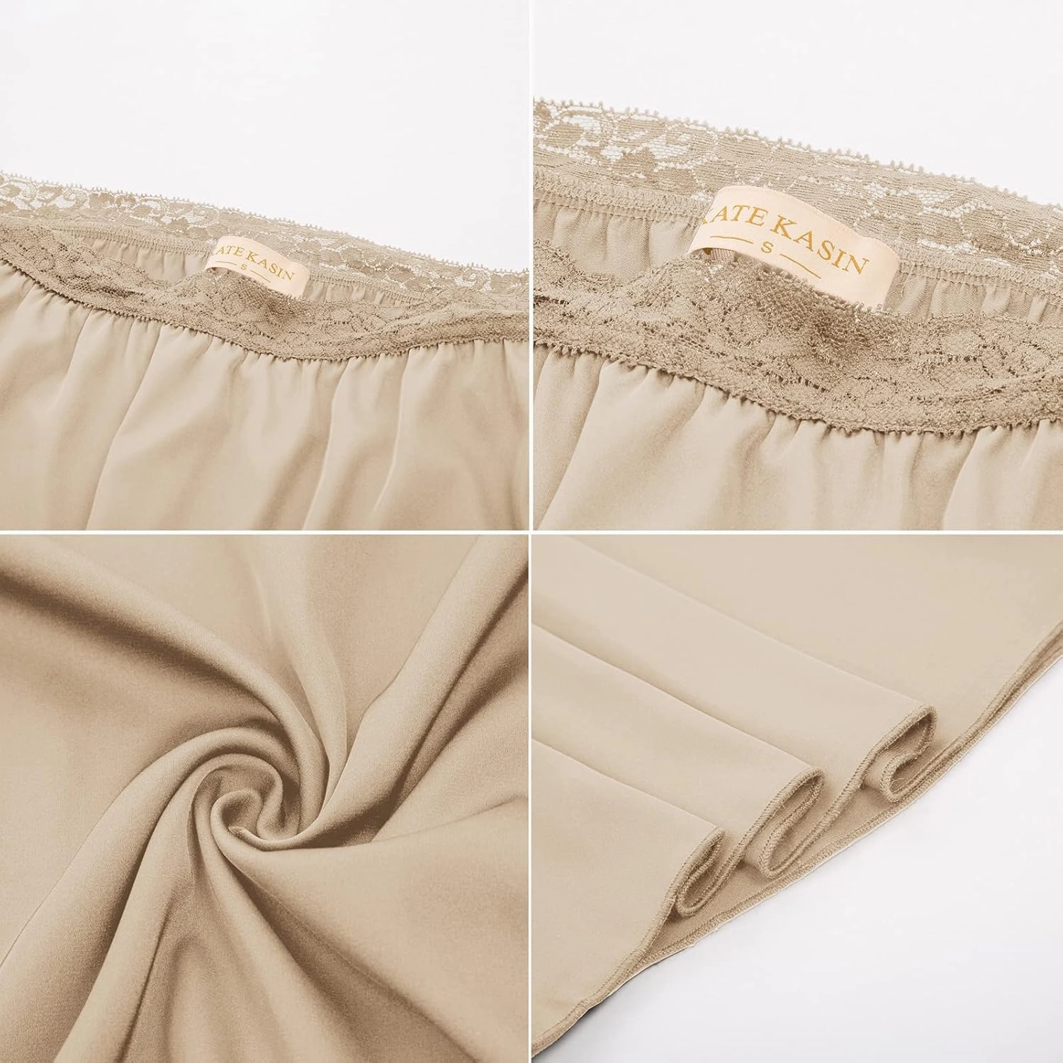 Kate Kasin Half Slips for Women Anti-Static Satin Underskirt Full Length Nude Skirt Lace Trim Short Slips for Under Dresses