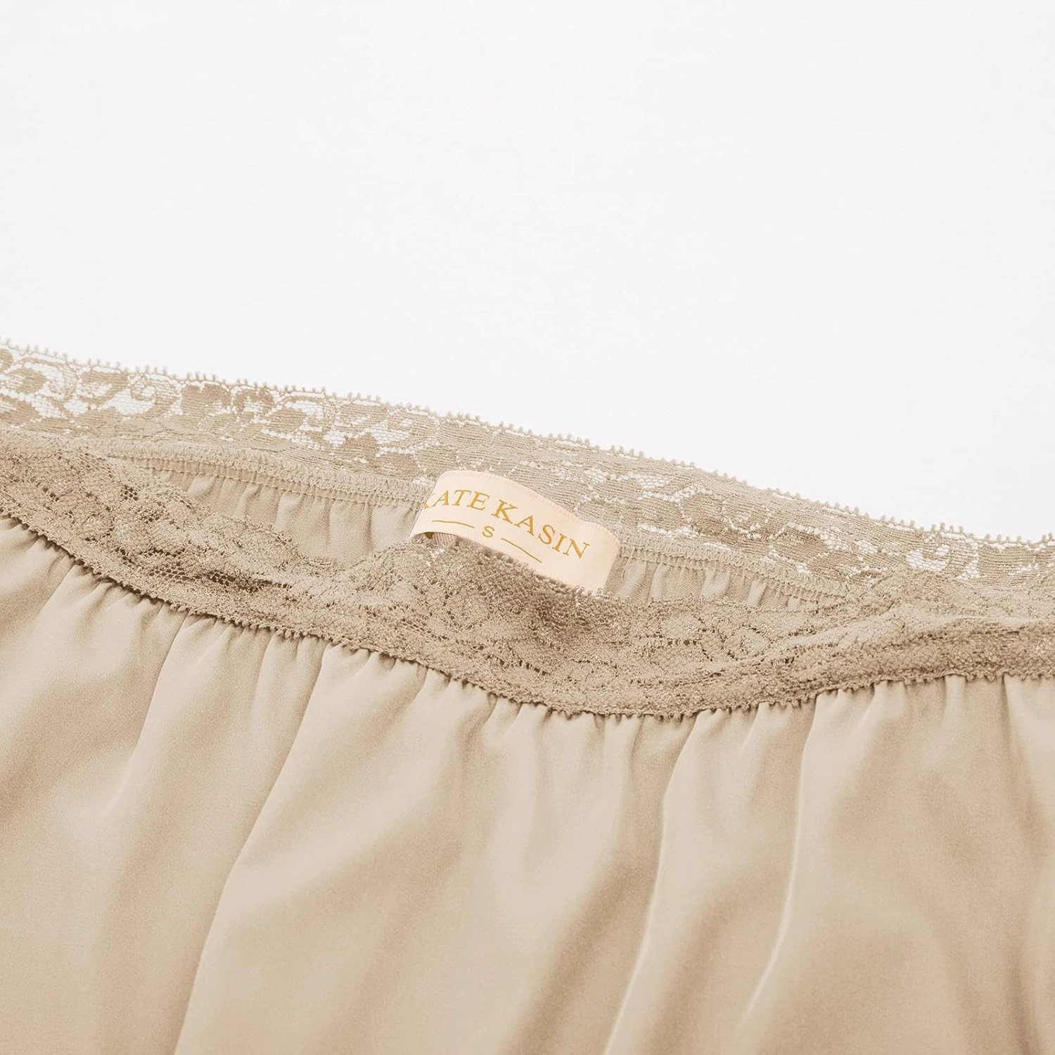 Kate Kasin Half Slips for Women Anti-Static Satin Underskirt Full Length Nude Skirt Lace Trim Short Slips for Under Dresses