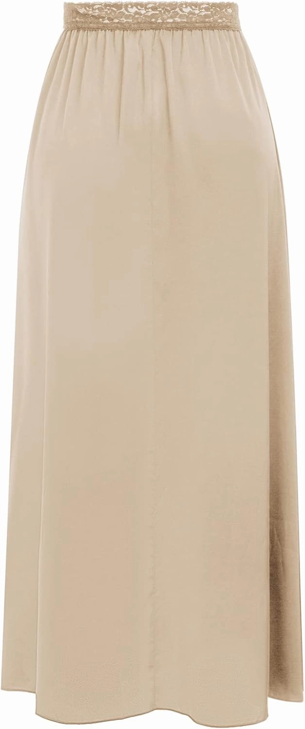 Kate Kasin Half Slips for Women Anti-Static Satin Underskirt Full Length Nude Skirt Lace Trim Short Slips for Under Dresses