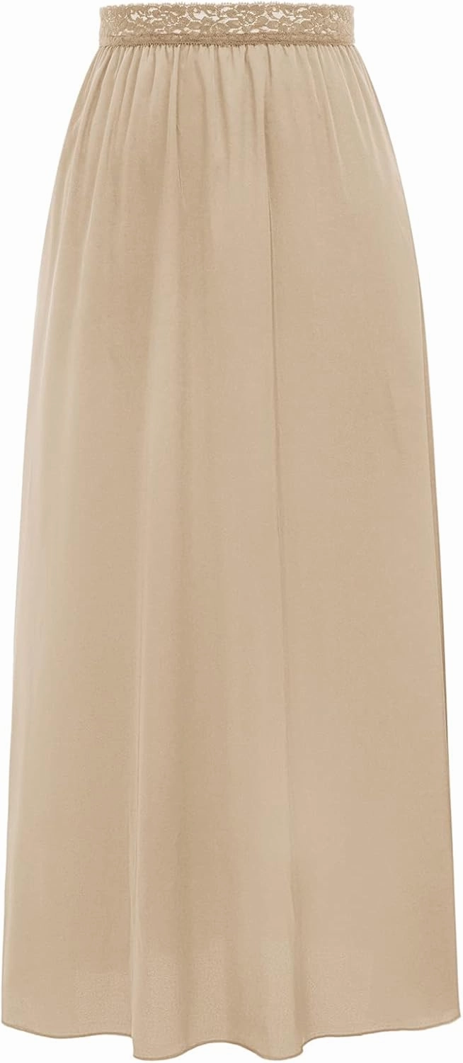 Kate Kasin Half Slips for Women Anti-Static Satin Underskirt Full Length Nude Skirt Lace Trim Short Slips for Under Dresses