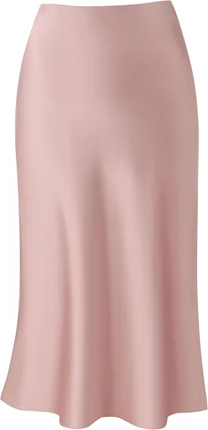 Keasmto Leopard Skirt for Women Midi Length High Waist Silk Satin Elasticized Cheetah Casual Ladies Skirts