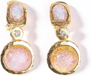 Kenneth Jay Lane Satin Gold, Crystal and Faux Gemstone Drop Clip Earrings (Pink Opal)