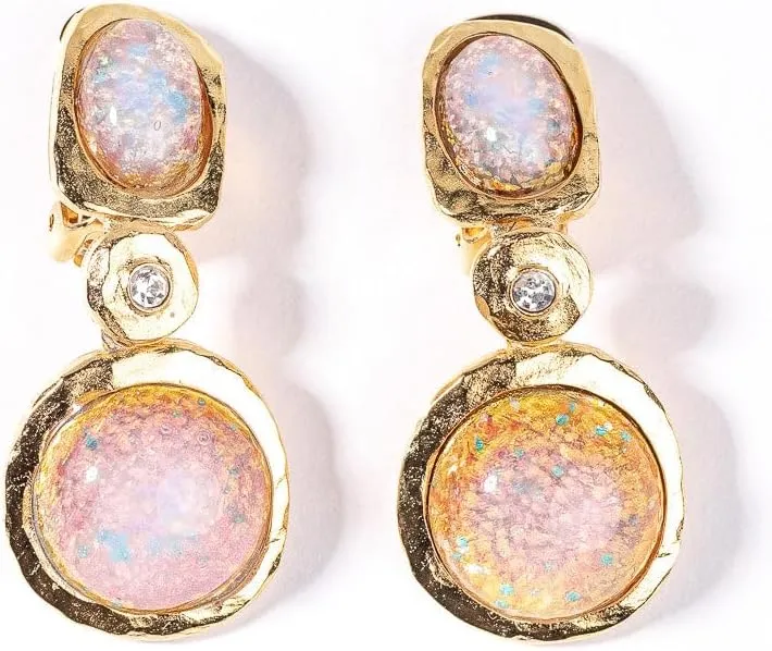 Kenneth Jay Lane Satin Gold, Crystal and Faux Gemstone Drop Clip Earrings (Pink Opal)
