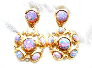 Kenneth Jay Lane Satin Gold Pink Opal Crystal Drop Cluster Pierced Earrings