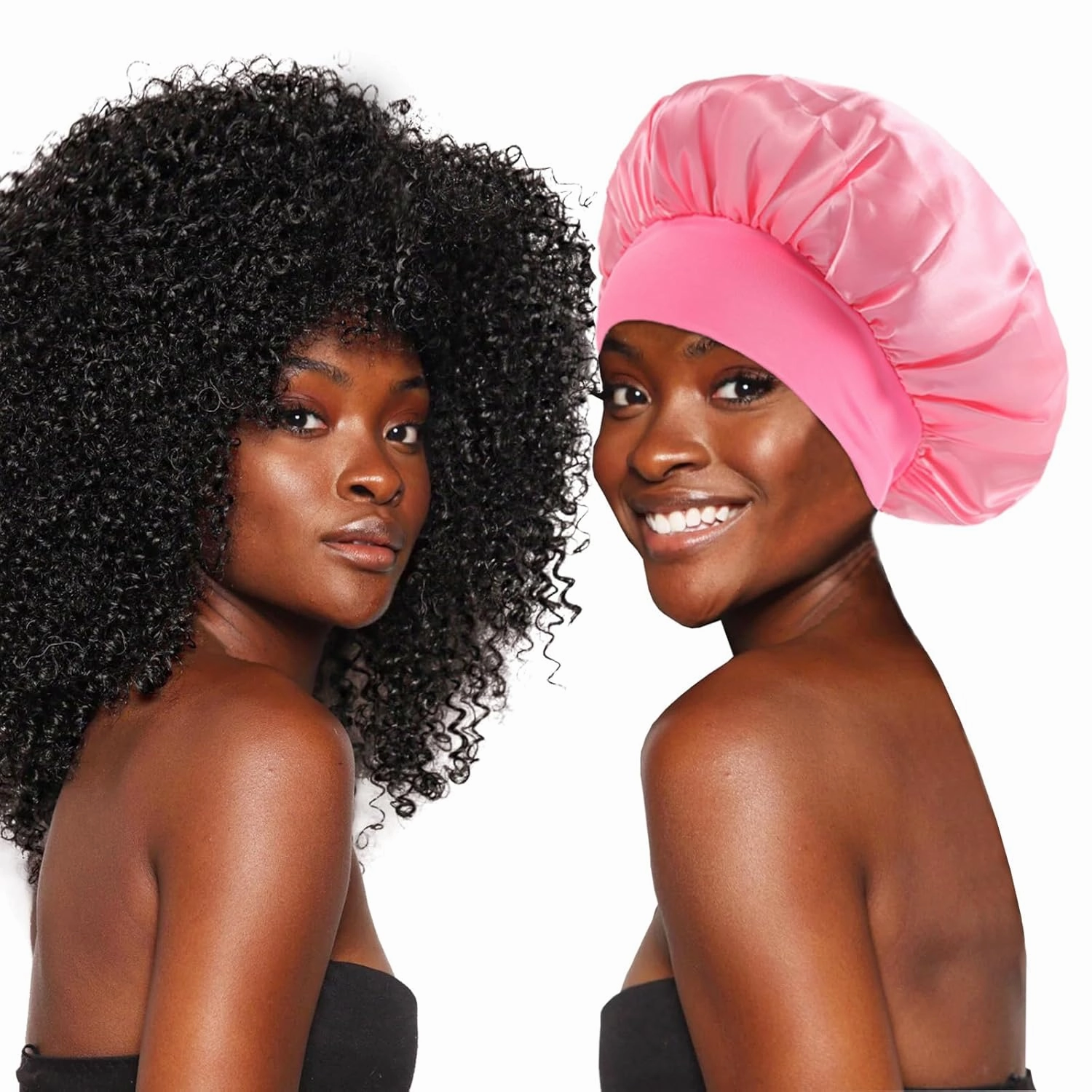 KEPUWAY 10 Pcs Bonnet for Sleeping, Superior Silky Satin Bonnet Hair with Elastic Wide Band for Women(Designed for PINK Fans) shower cap