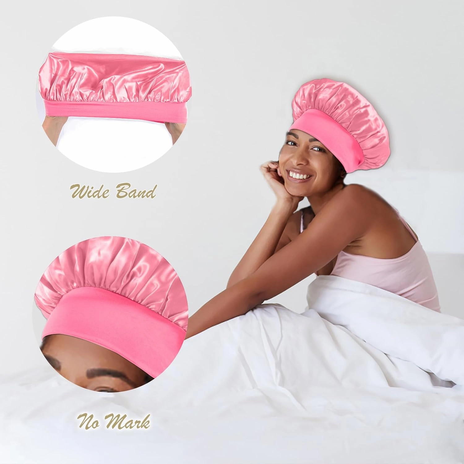 KEPUWAY 10 Pcs Bonnet for Sleeping, Superior Silky Satin Bonnet Hair with Elastic Wide Band for Women(Designed for PINK Fans) shower cap