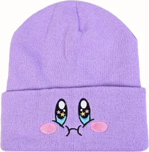 Kid-by Satin Lined Knit Beanie Cute Anime Hat with Embroidered Face, Acrylic with Silk Lining for Women & Men