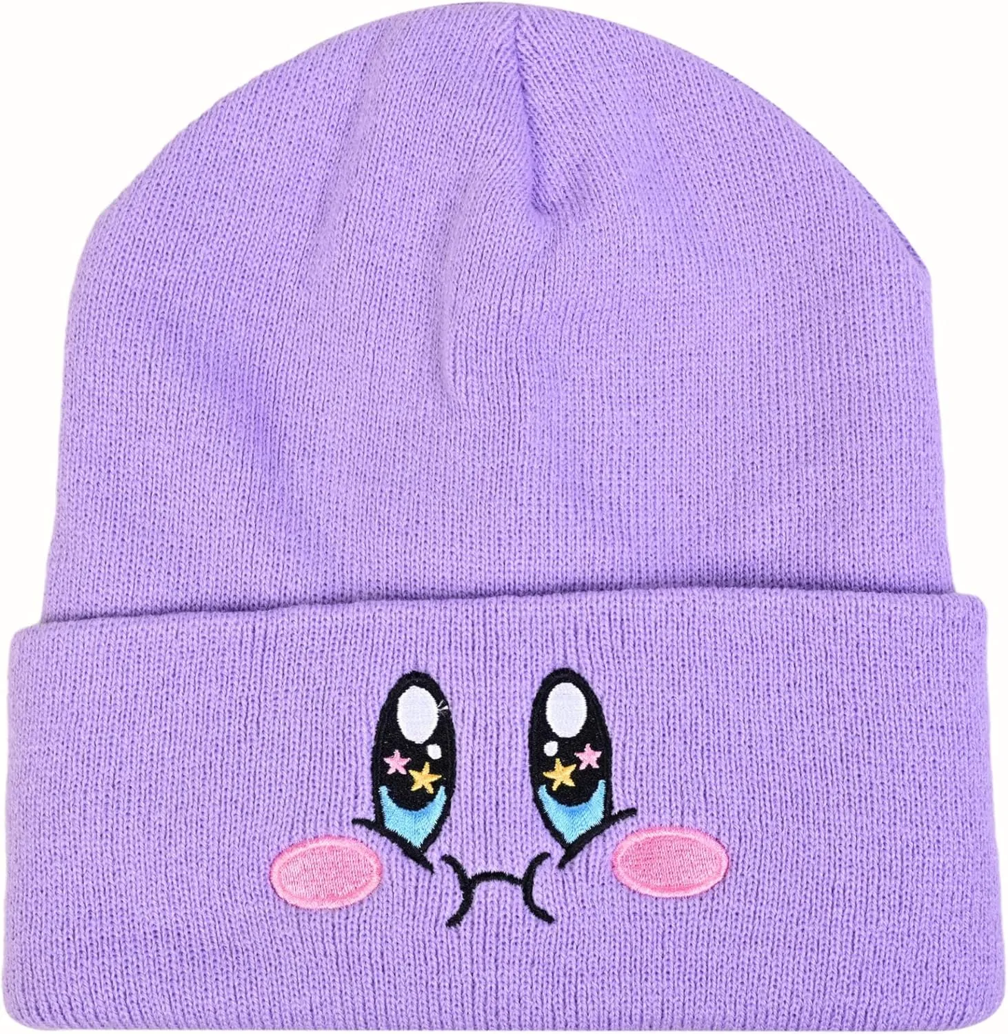 Kid-by Satin Lined Knit Beanie Cute Anime Hat with Embroidered Face, Acrylic with Silk Lining for Women & Men