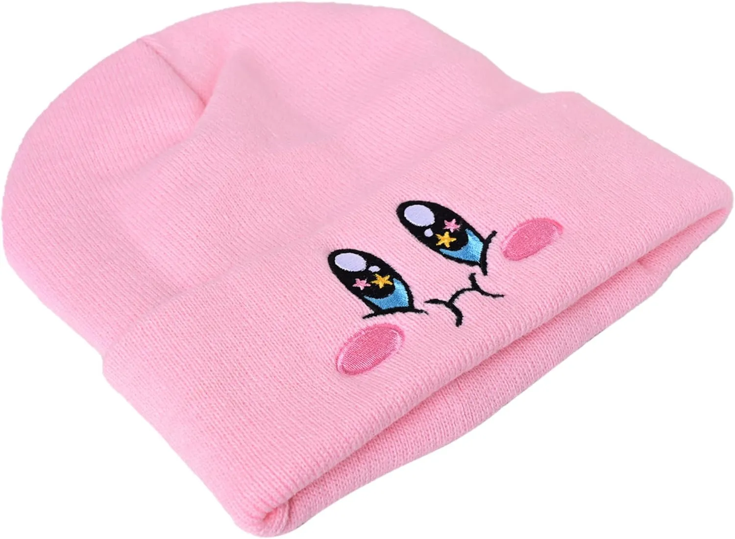Kid-by Satin Lined Knit Beanie Cute Anime Hat with Embroidered Face, Acrylic with Silk Lining for Women & Men