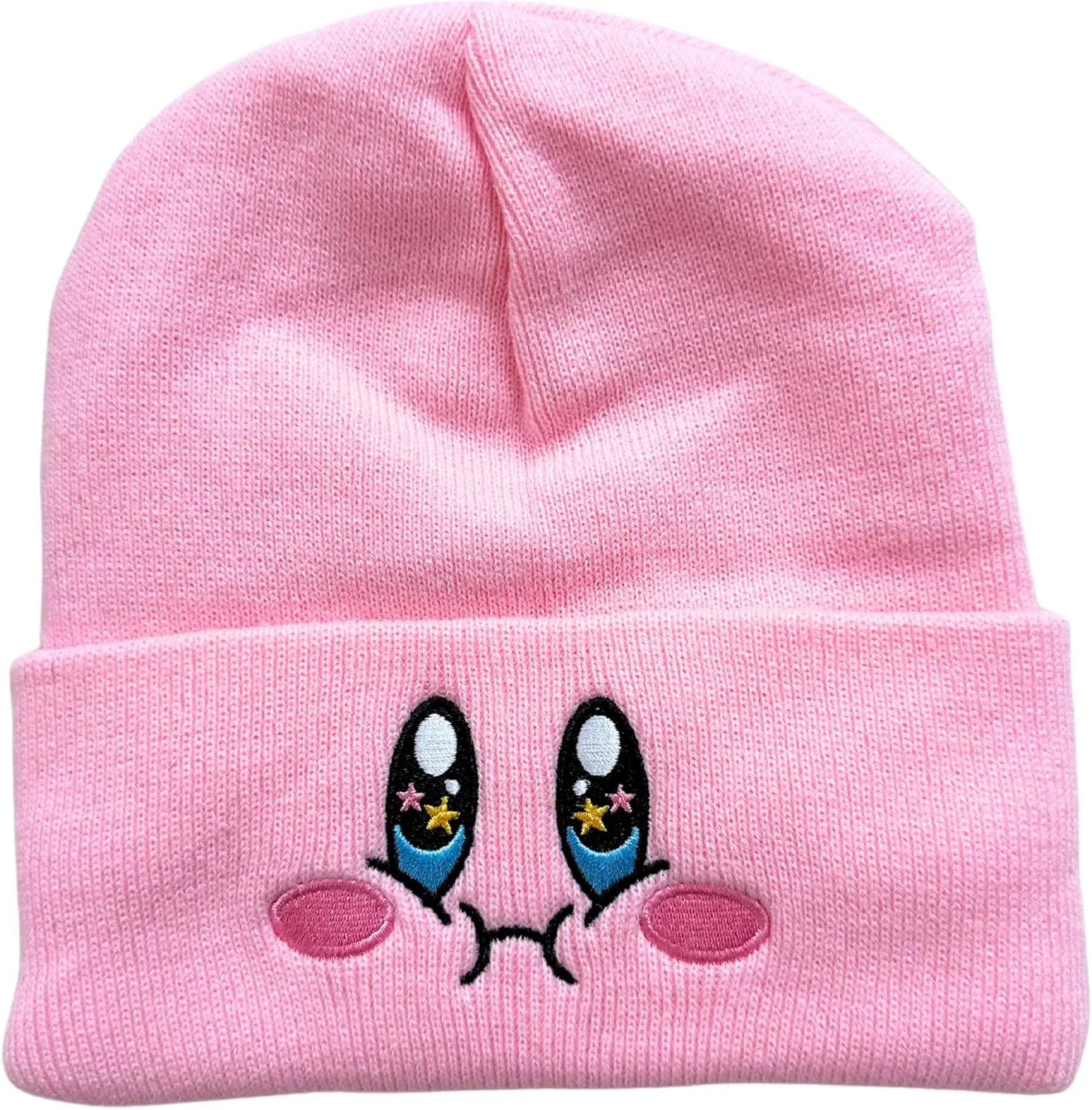 Kid-by Satin Lined Knit Beanie Cute Anime Hat with Embroidered Face, Acrylic with Silk Lining for Women & Men