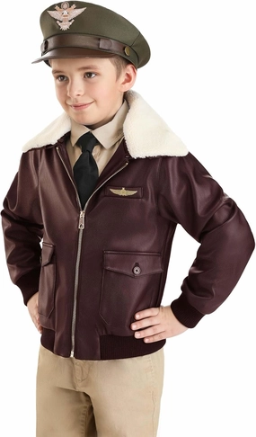 Kid's WW2 Fighter Pilot Costume Jacket and Hat - Boy's WW2 Aviator Bomber Jacket for Halloween Cosplay