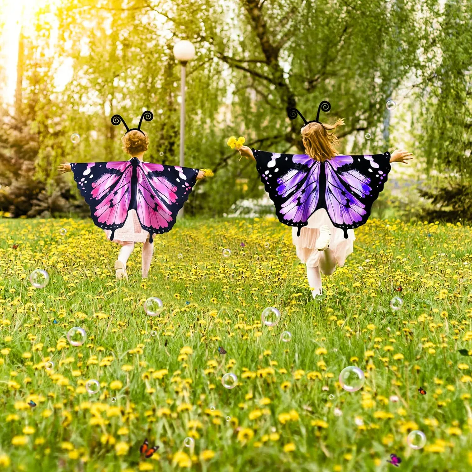 Kids Butterfly-Wings Costume for Girls Fairy-Wings Toddler-Dress-Up Headband-Mask Butterfly Toys Party Favors Gifts
