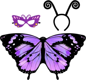 Kids Butterfly-Wings Costume for Girls Fairy-Wings Toddler-Dress-Up Headband-Mask Butterfly Toys Party Favors Gifts