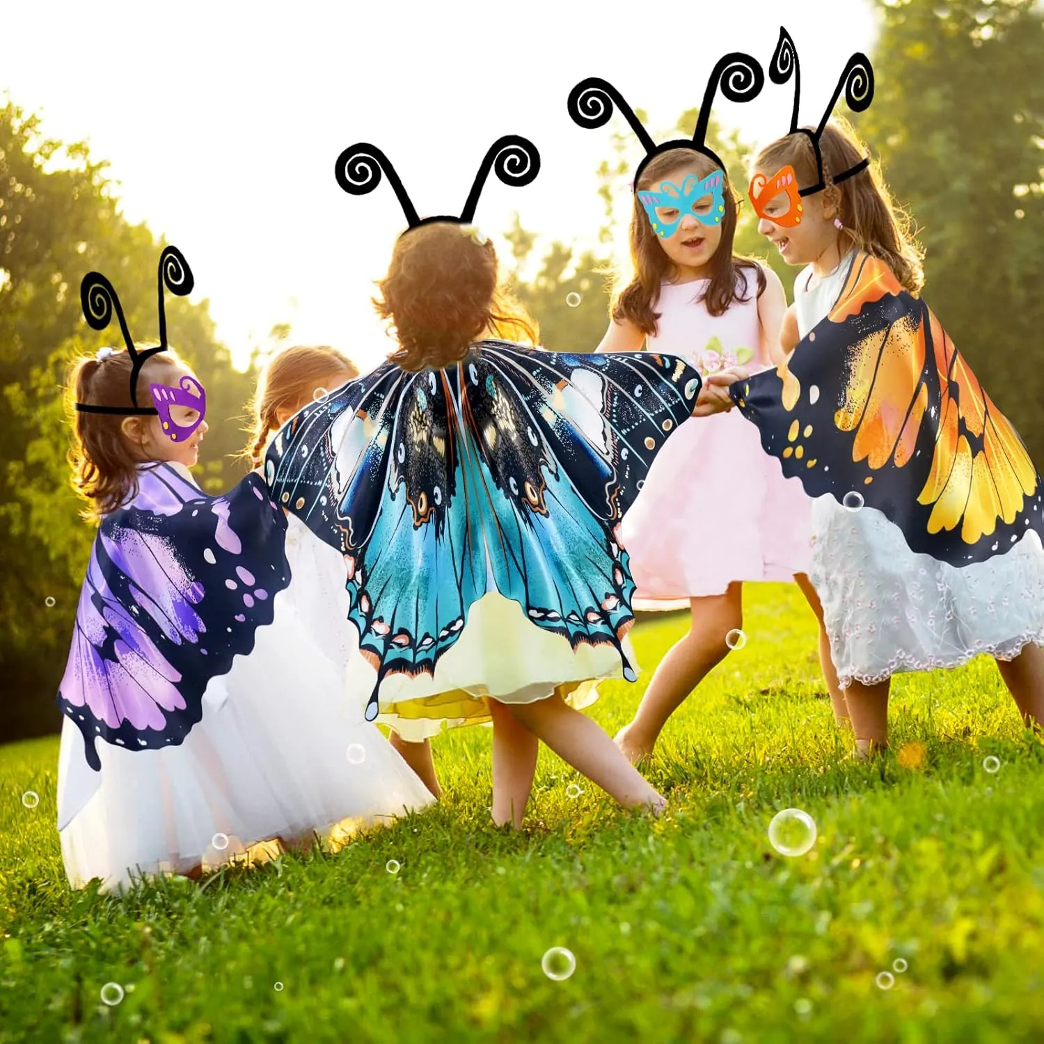 Kids Butterfly-Wings Costume for Girls Fairy-Wings Toddler-Dress-Up Headband-Mask Butterfly Toys Party Favors Gifts