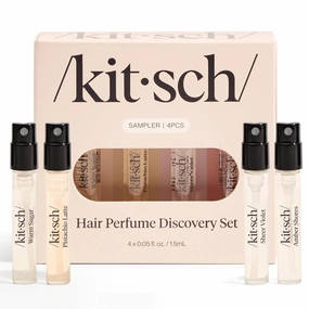 Kitsch Hair Perfume For Women (Discovery Set) - Pistachio Latte, Warm Sugar, Sheer Violet & Amber Waves - Patented Odor-Eliminating Technology, Body Mist - Freshen Hair, Body & Pillows - 4x1.5mL