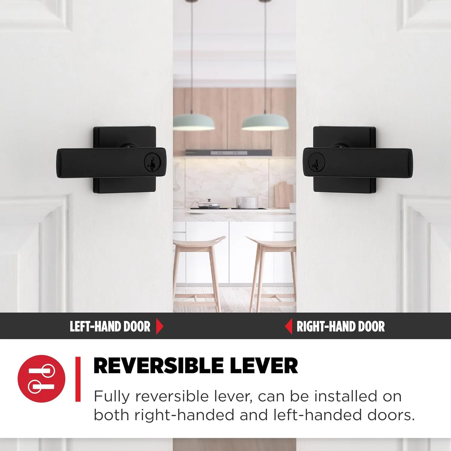 Kwikset Breton Entry Door Handle with Lock and Key, Secure Keyed Reversible Lever Exterior, For Front Entrance and Bedrooms, Matte Black , Pick Resistant Smartkey Rekey Security and Microban